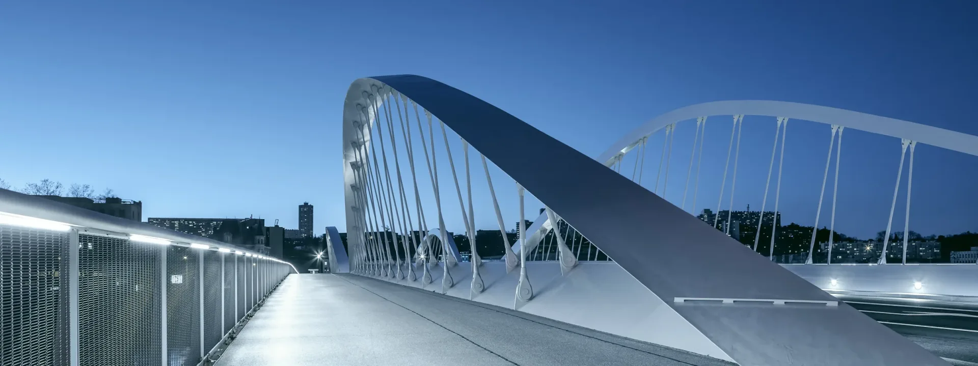 Panoramic view of Schuman bridge by night, Lyon.